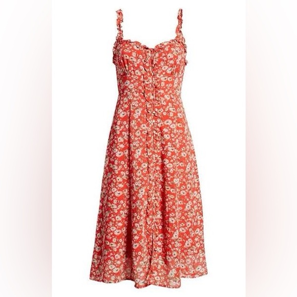 Floret Studios Dresses & Skirts - Nordstrom Floret Studios‎ Floral Button Front Red Women's Dress MIDI Size Small